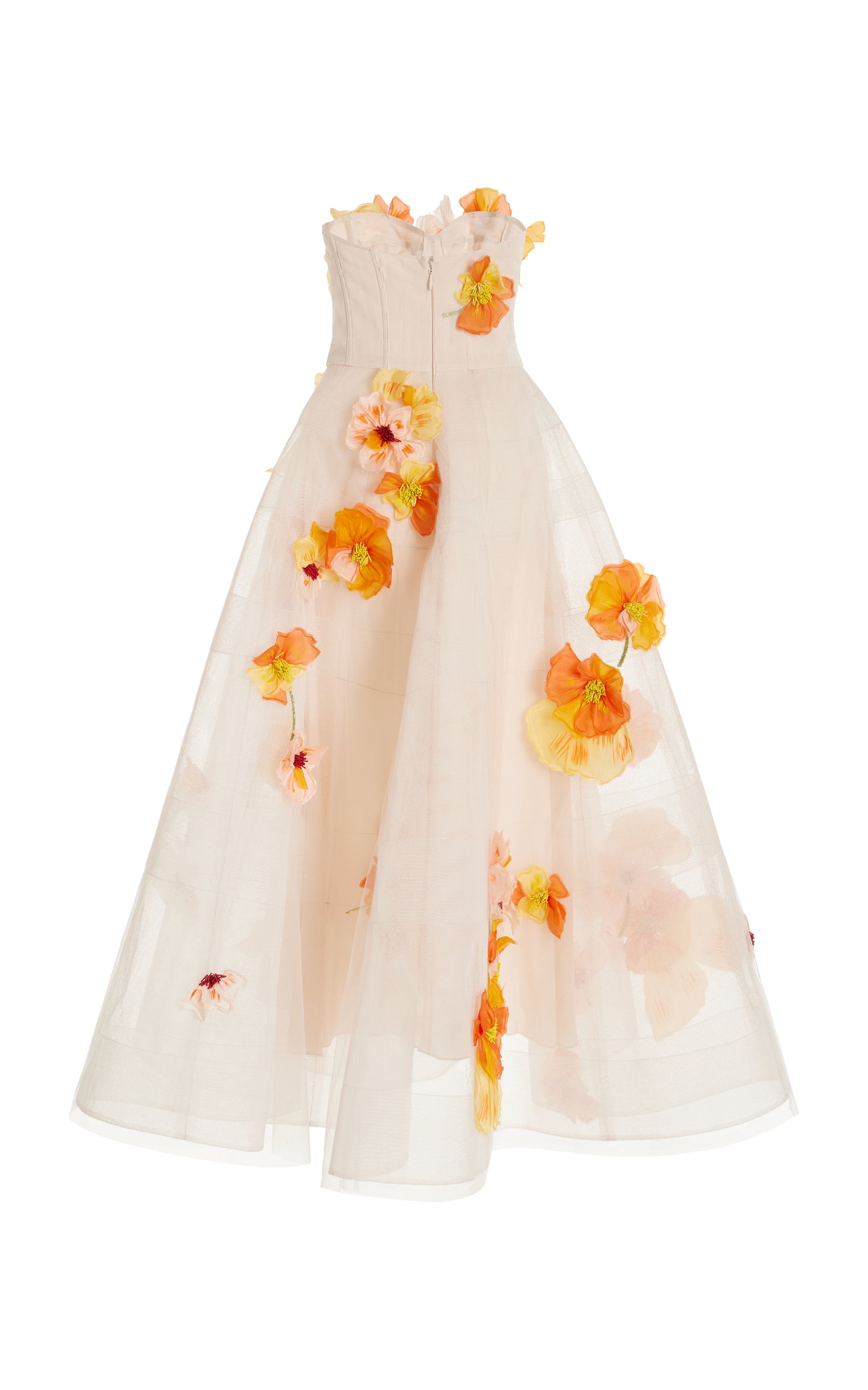 Robe longue en mousseline de soie brodée en 3D
