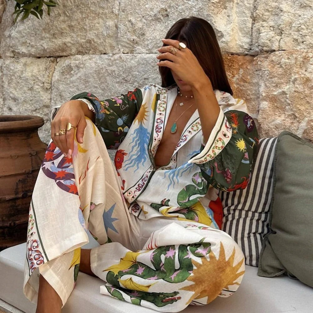 Vacation Loose Printed 2 Pieces Pant Sets