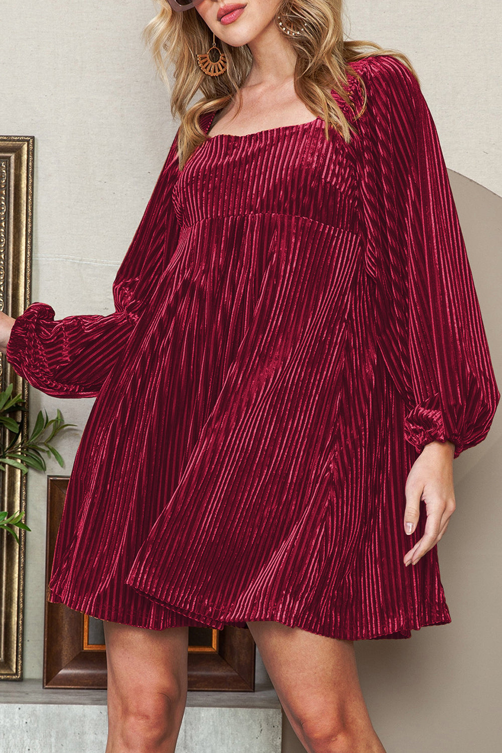 Square Neck Tie Back Ribbed Dress