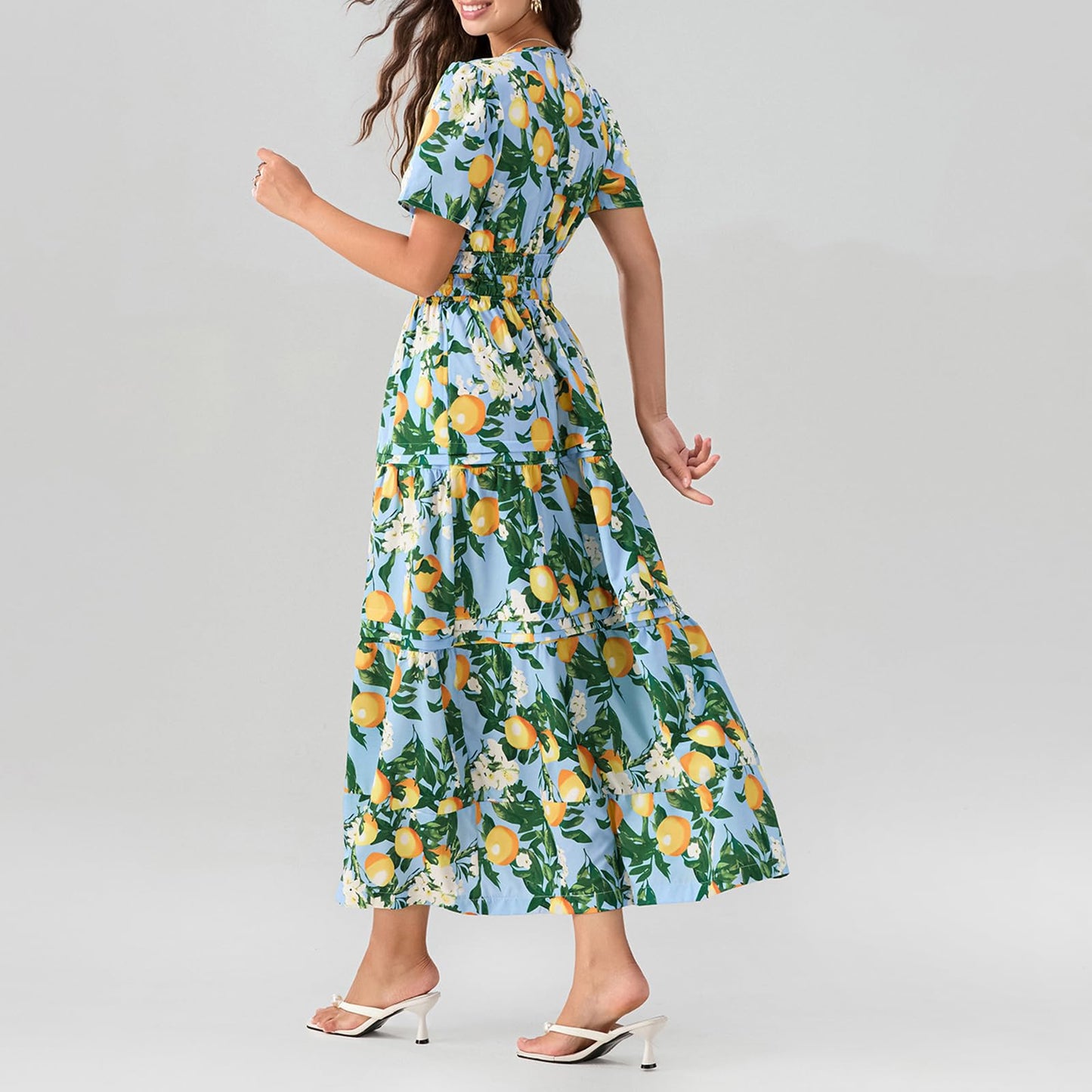 Cotton Iris Blue Lemon Yellow Maxi Dress