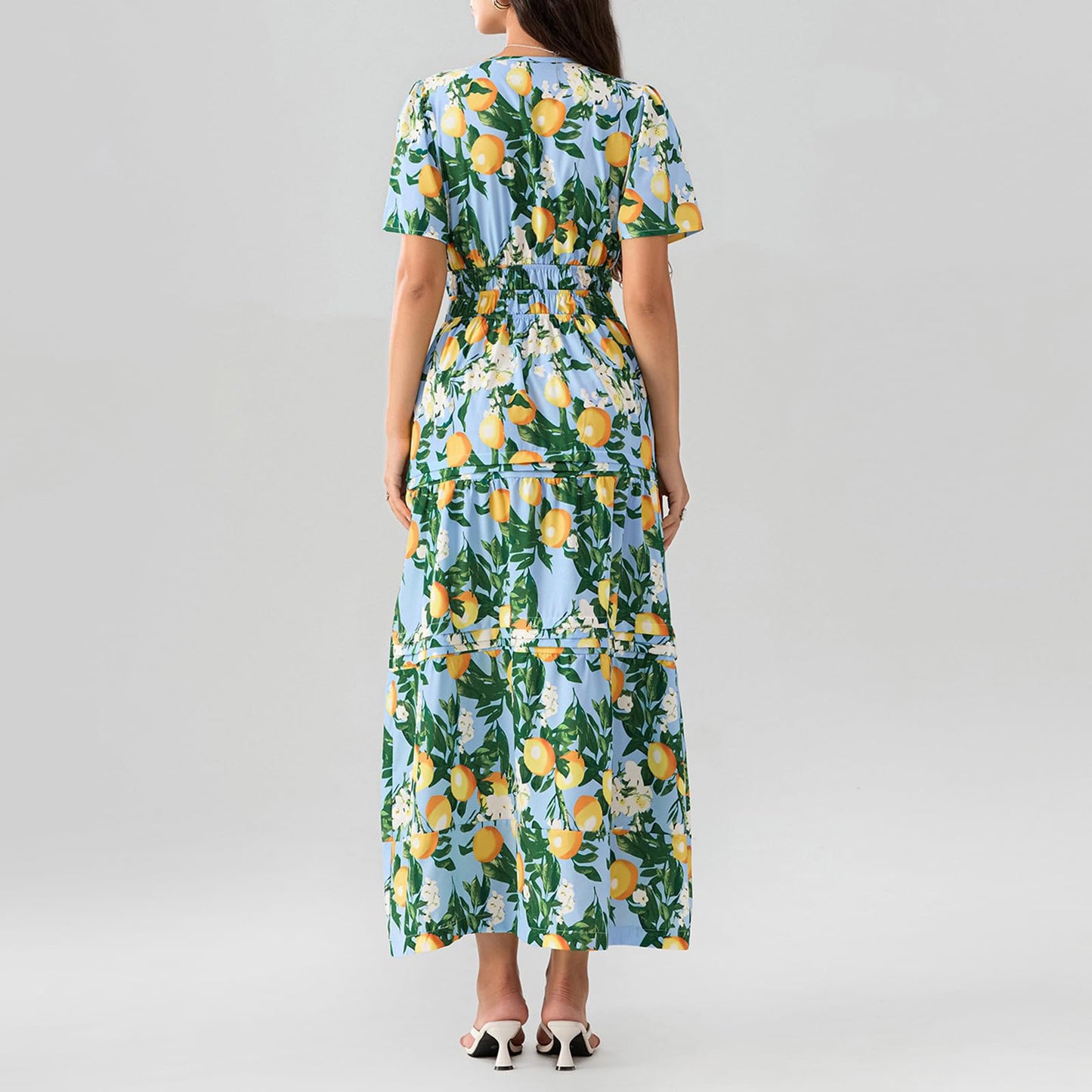Cotton Iris Blue Lemon Yellow Maxi Dress
