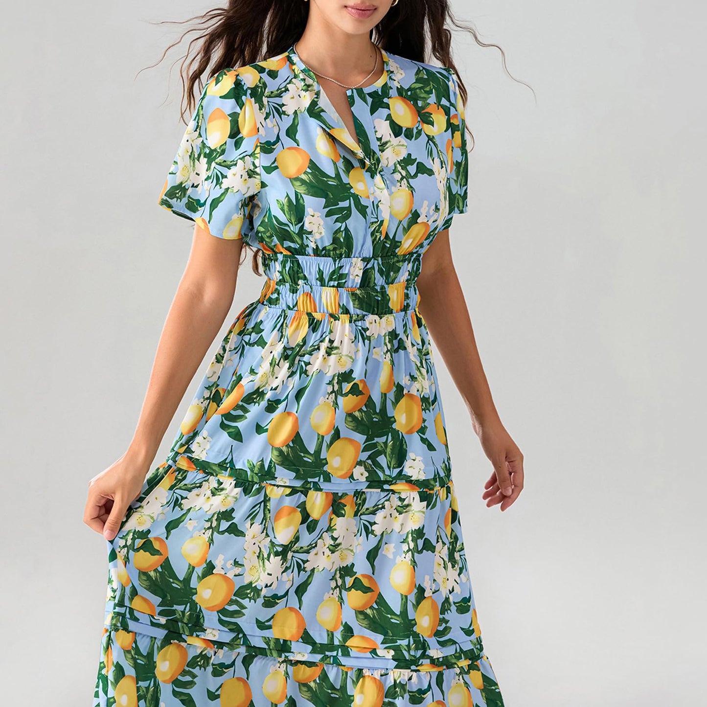 Cotton Iris Blue Lemon Yellow Maxi Dress