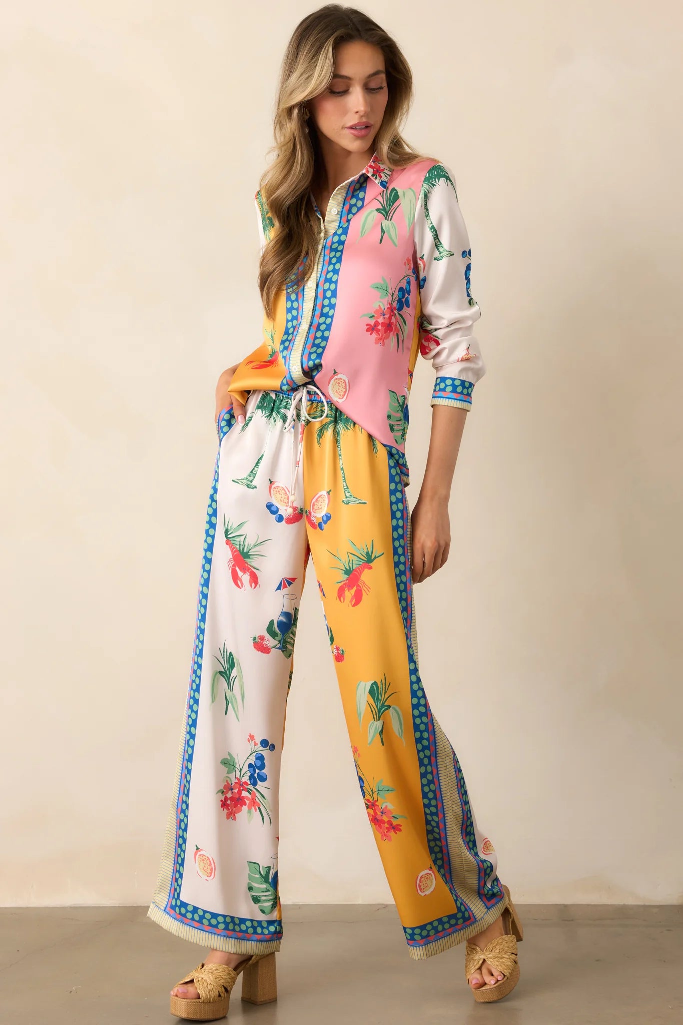Deep Yellow Colorblock Coastal Print Set