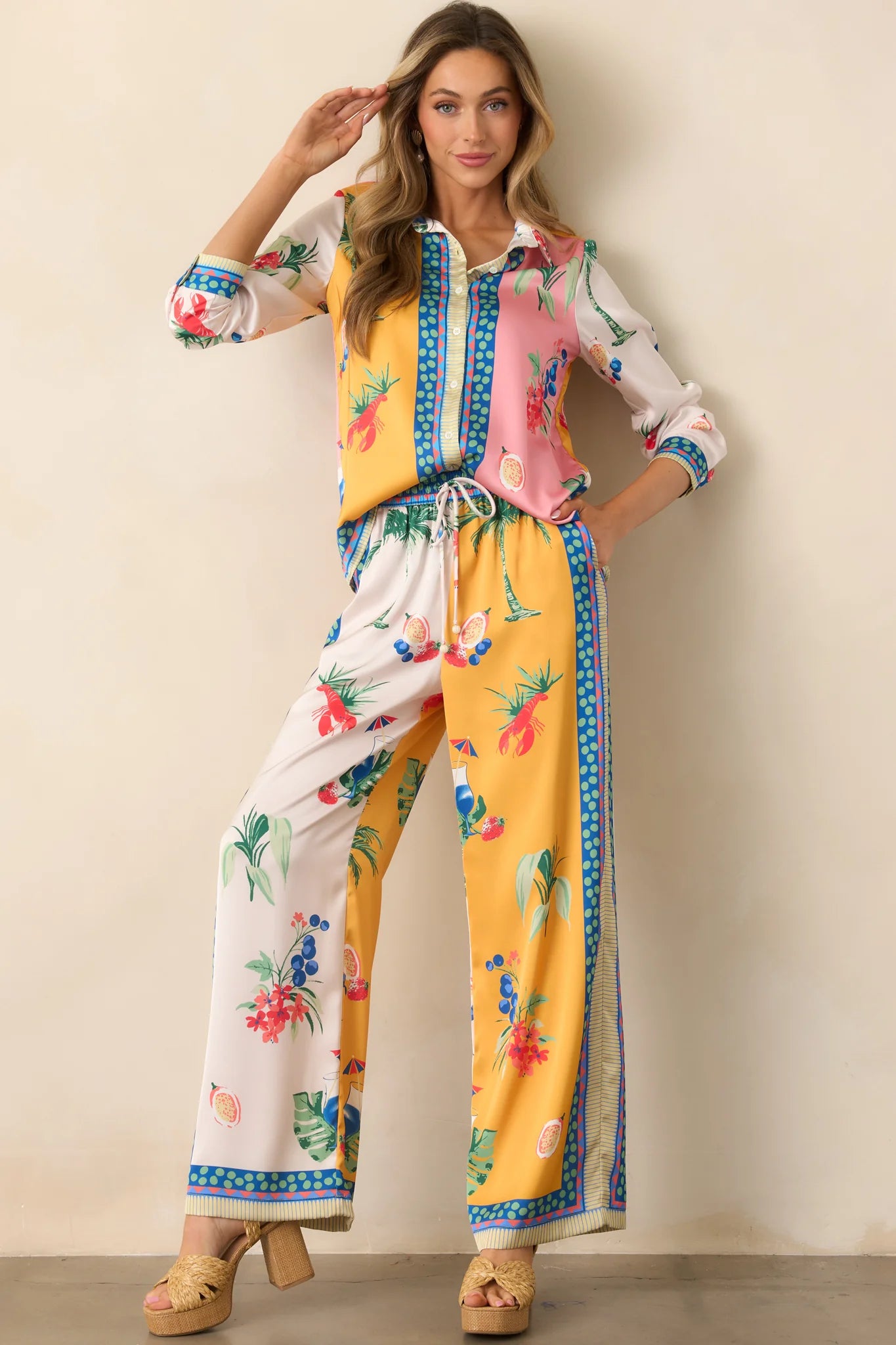 Deep Yellow Colorblock Coastal Print Set