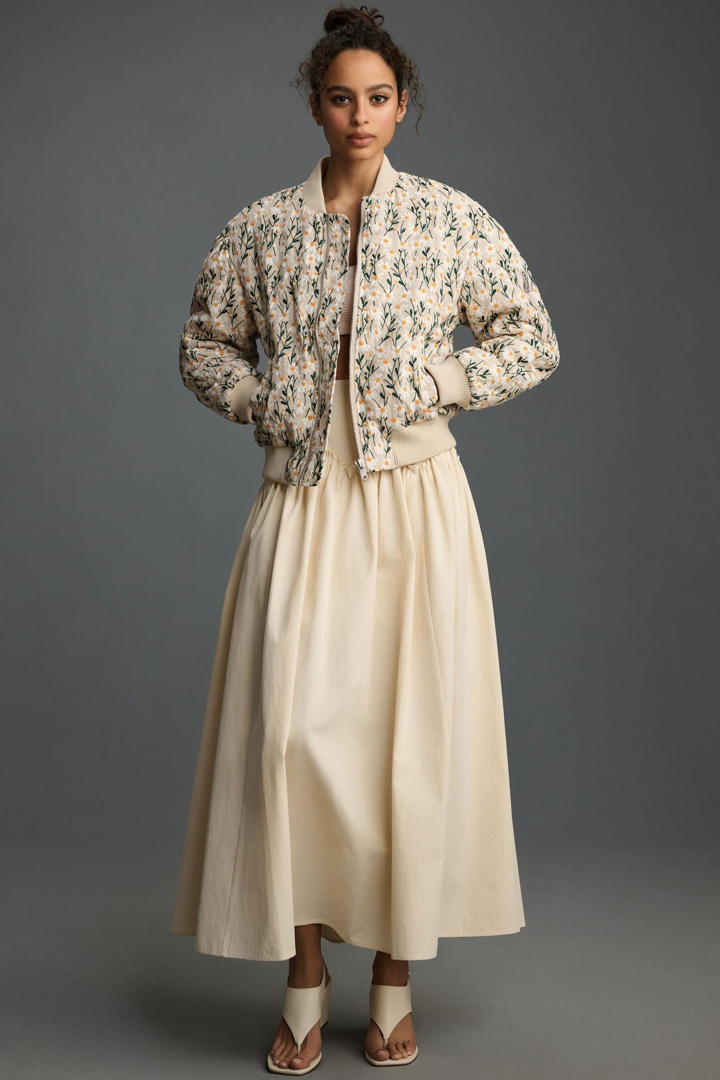Blouson aviateur brodé à marguerites Simon