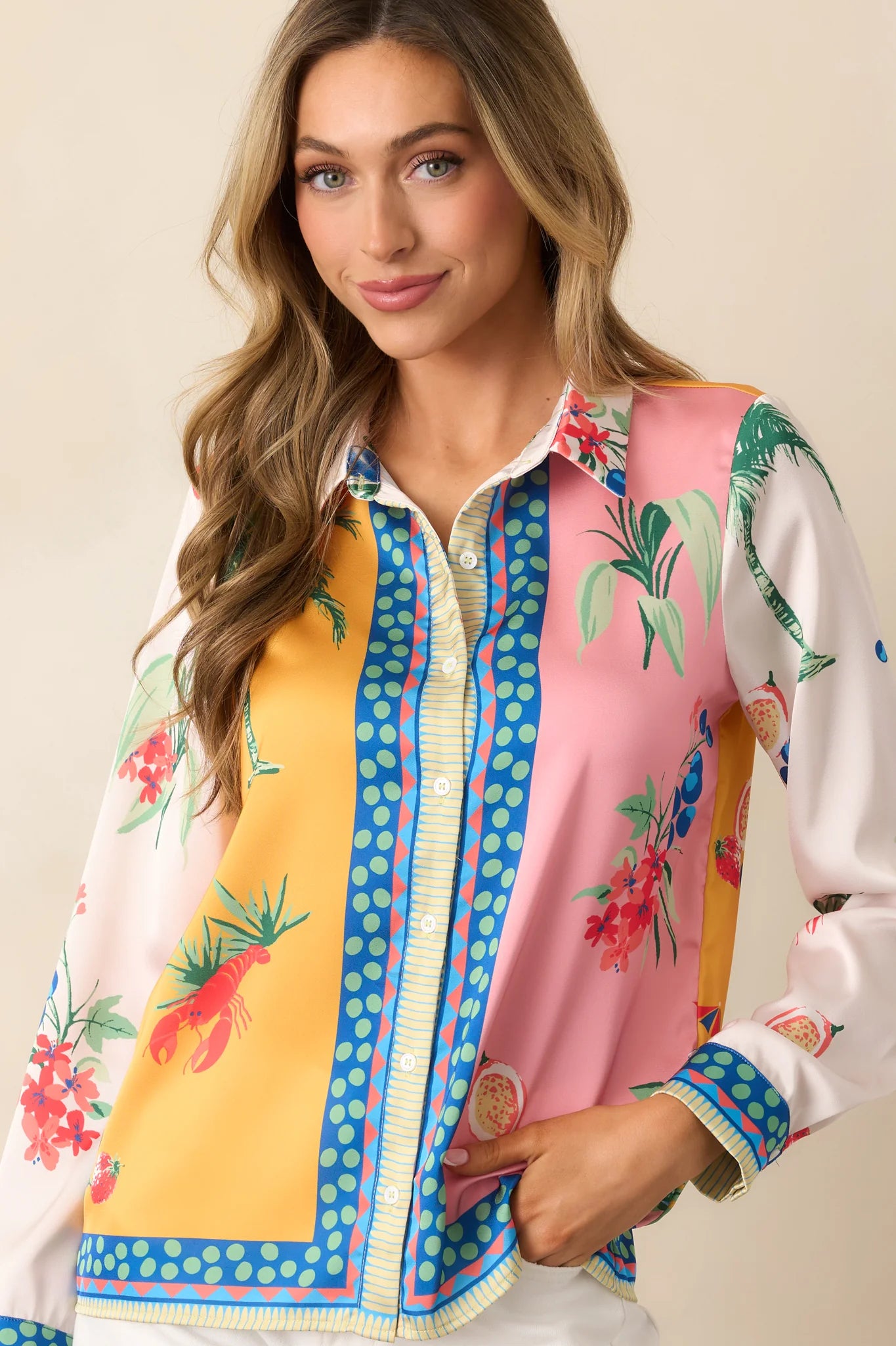 Deep Yellow Colorblock Coastal Print Set