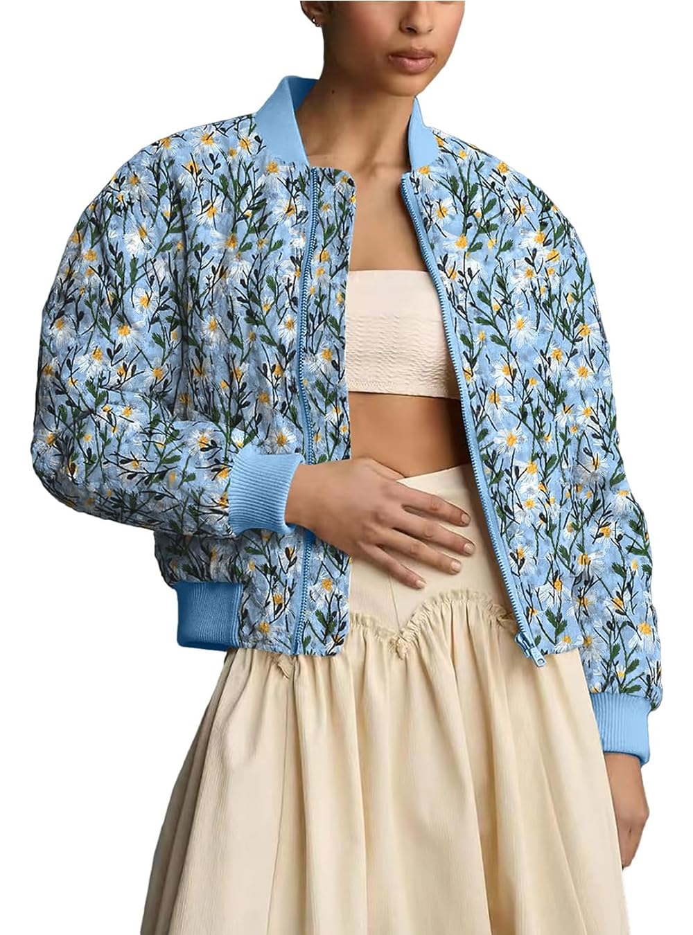 Blouson aviateur brodé à marguerites Simon