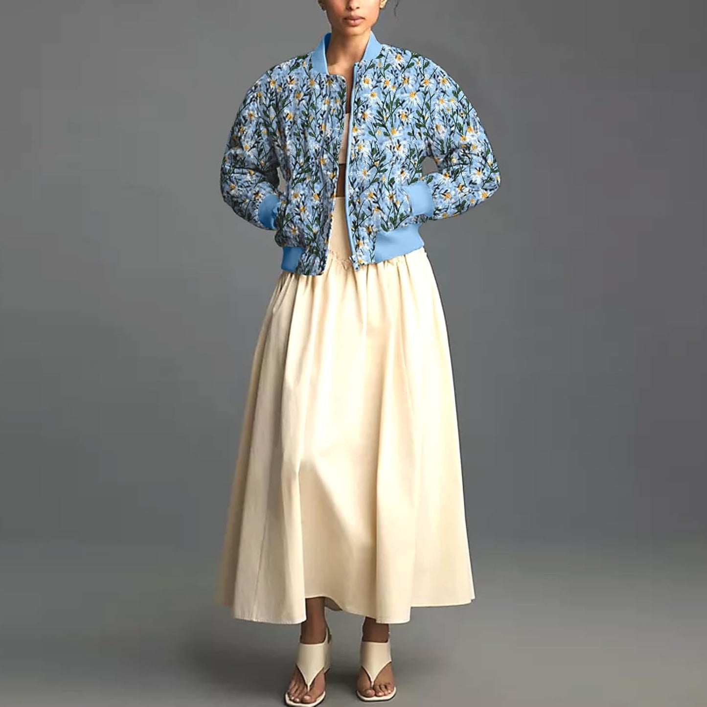 Blouson aviateur brodé à marguerites Simon