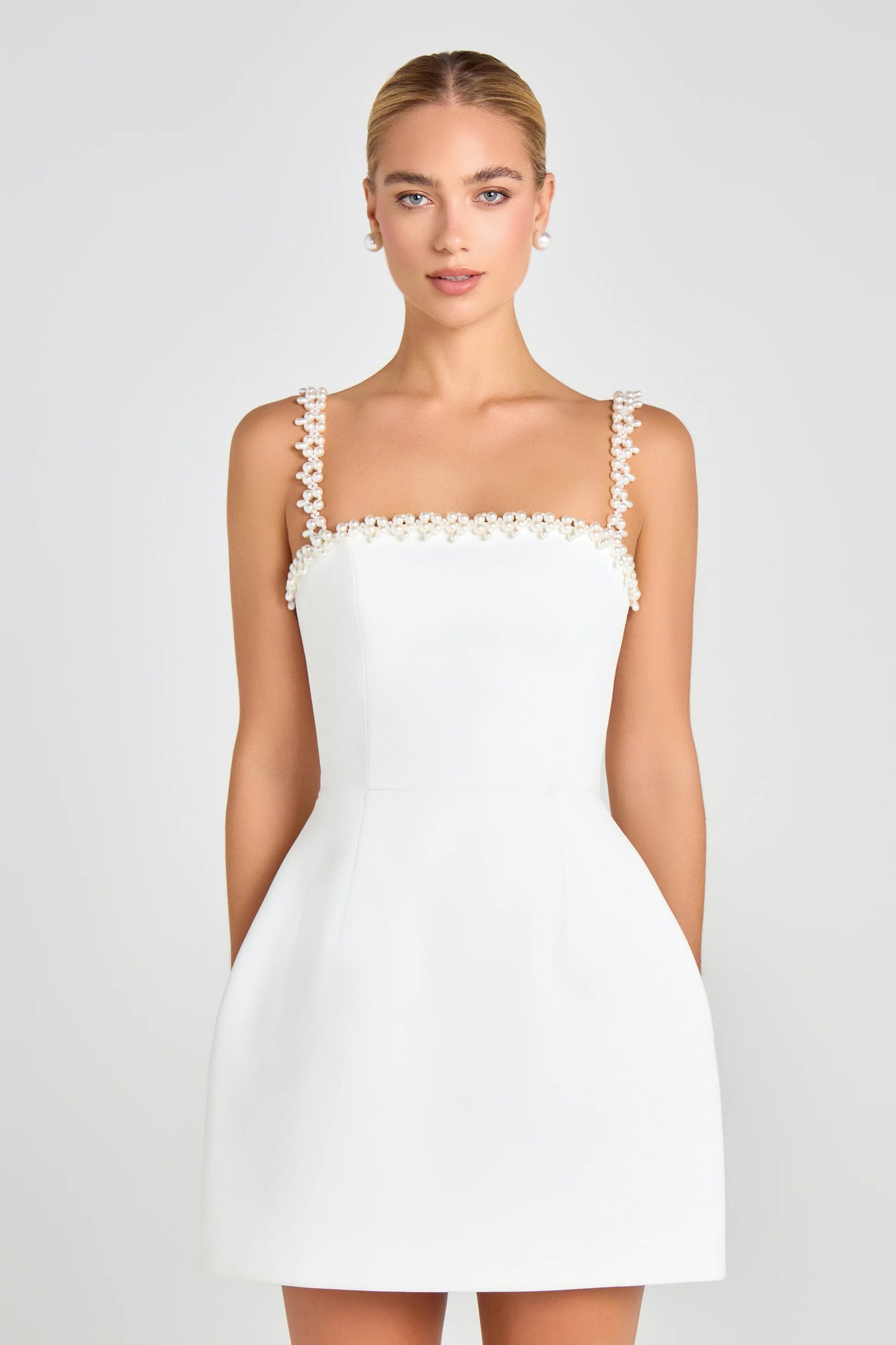 Elegant Beaded Floral Pocket Mini Dress