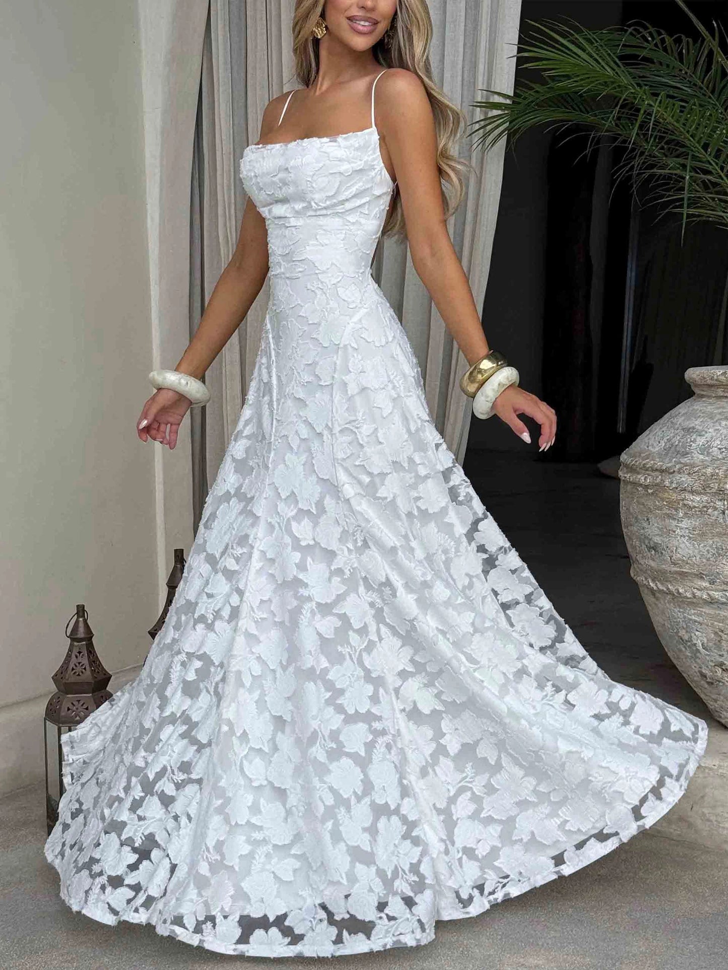 Floral Lace Spaghetti Strap Maxi Dress