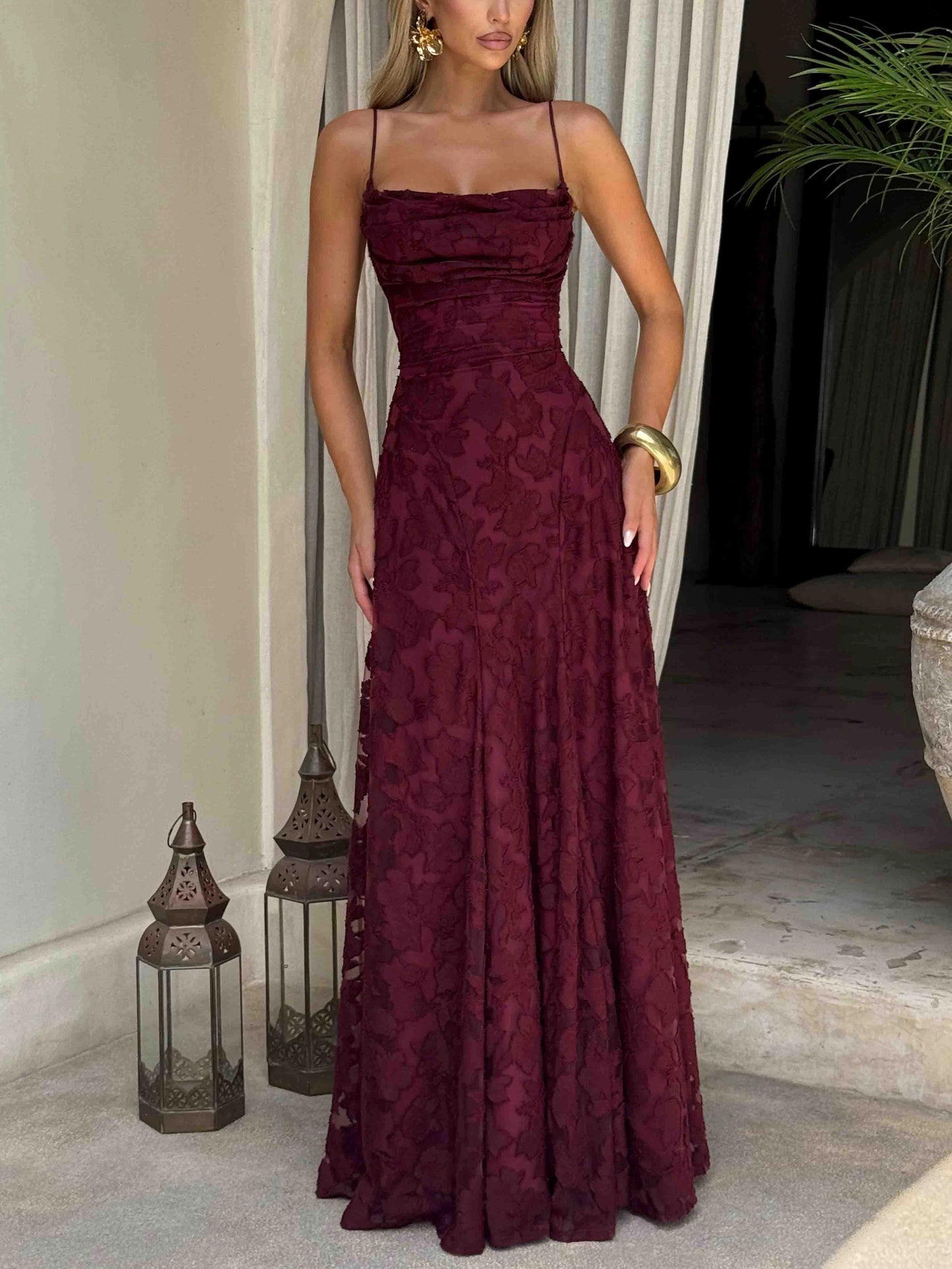 Floral Lace Spaghetti Strap Maxi Dress