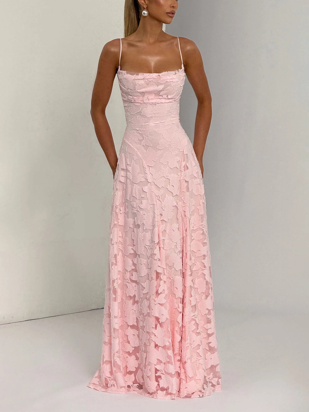 Floral Lace Spaghetti Strap Maxi Dress