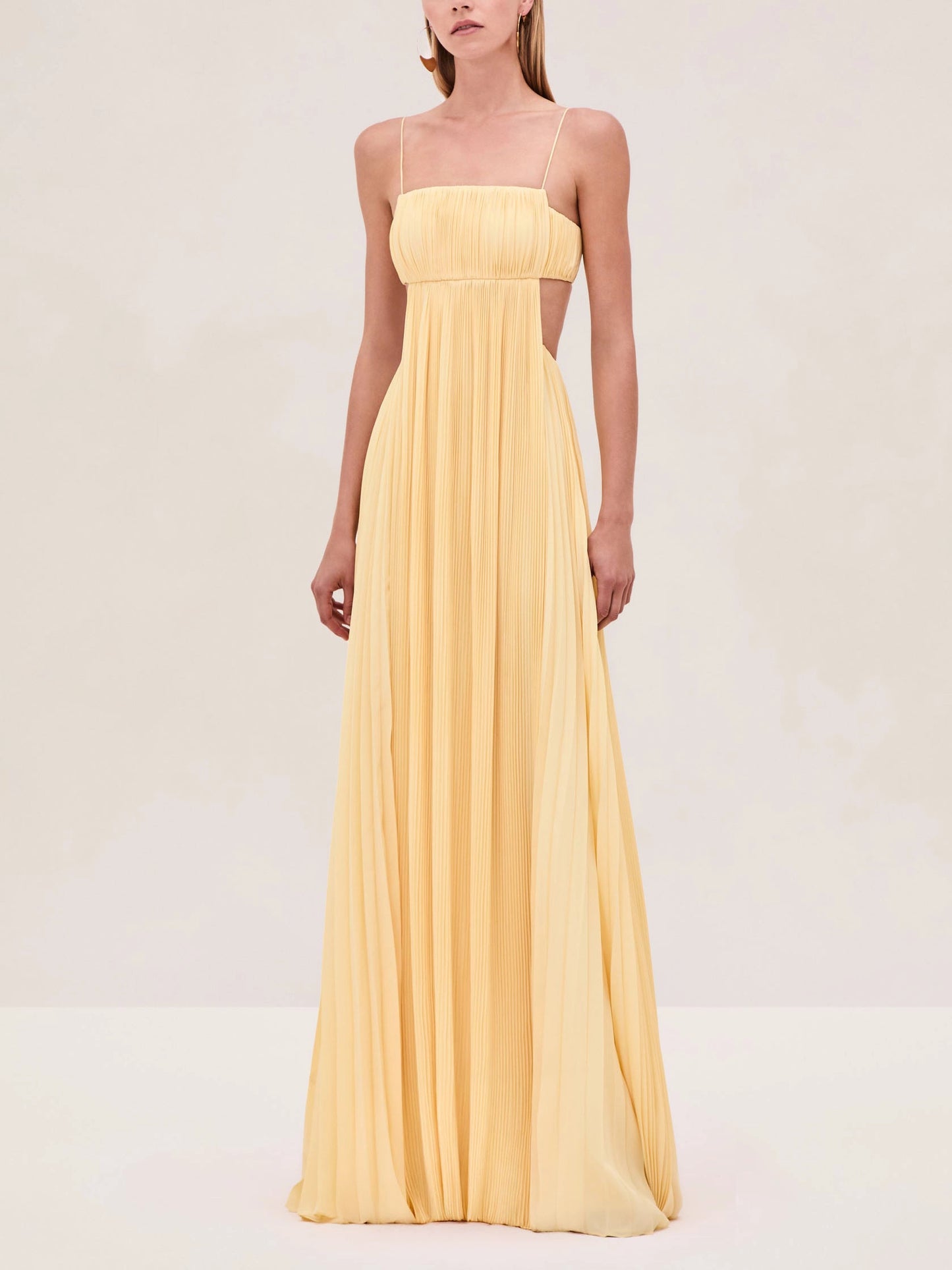 Elegant Pleated Cutout Flowy Party Maxi Dress
