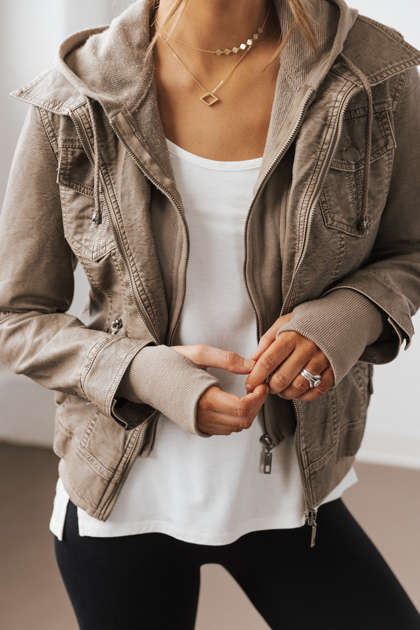 Sweat à capuche Veste en cuir vegan gris