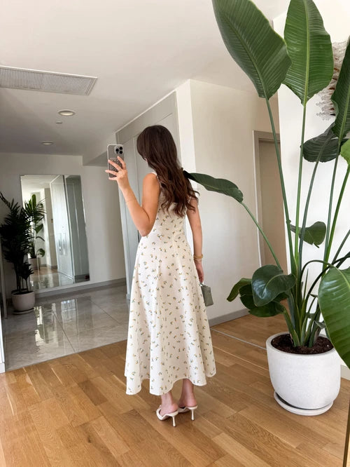 Lemon Pattern Square Neck Dress