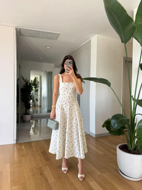 Lemon Pattern Square Neck Dress