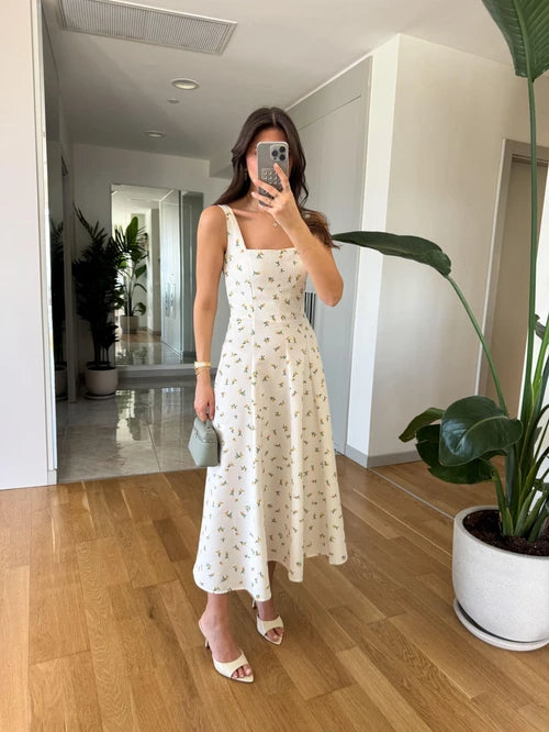 Lemon Pattern Square Neck Dress