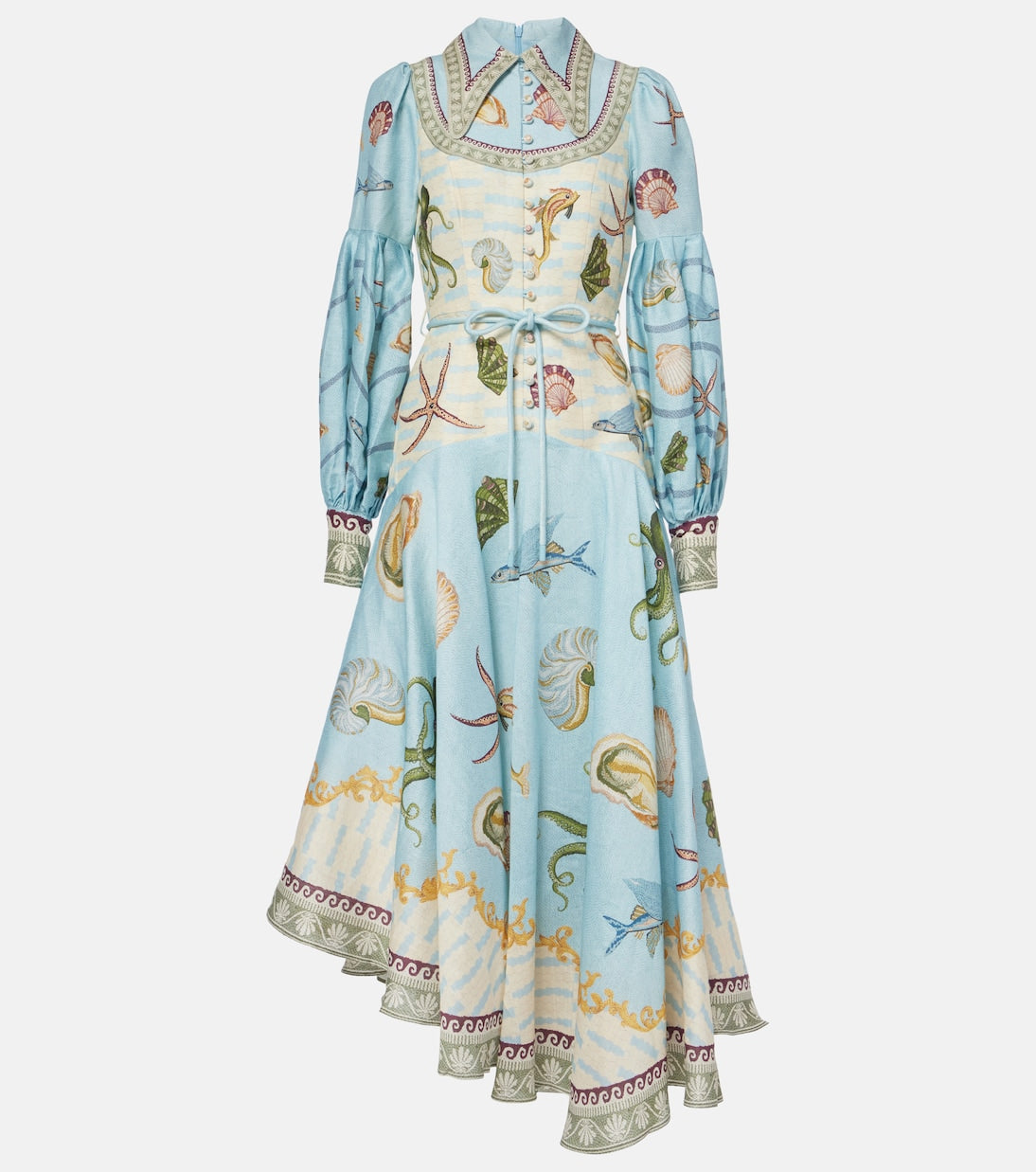 Beach printed linen-blend shirt dress