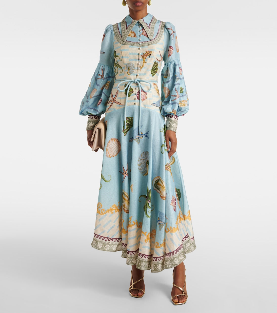 Beach printed linen-blend shirt dress
