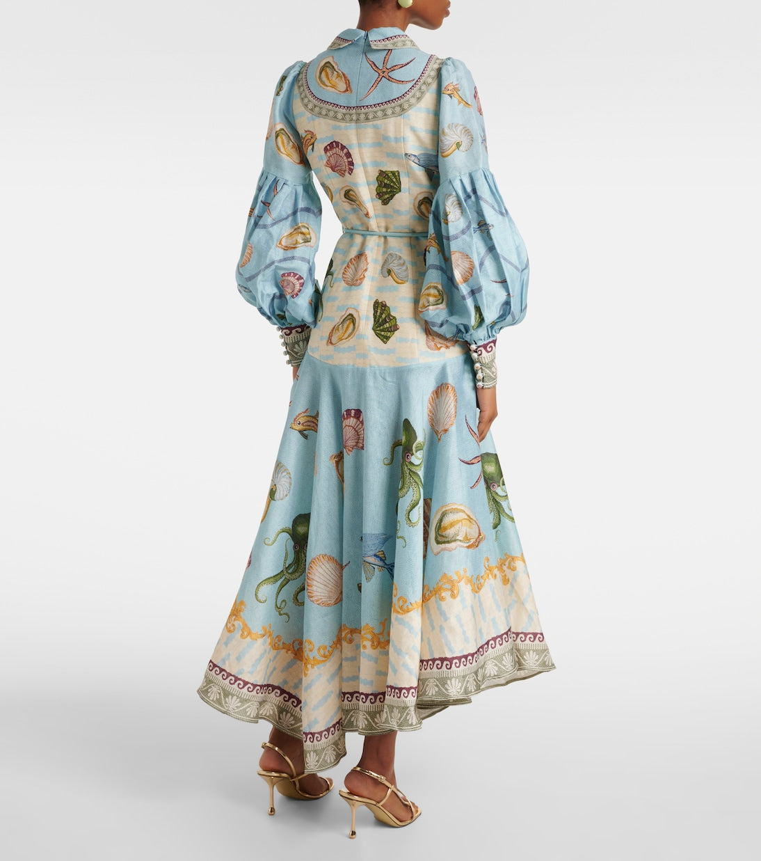 Beach printed linen-blend shirt dress