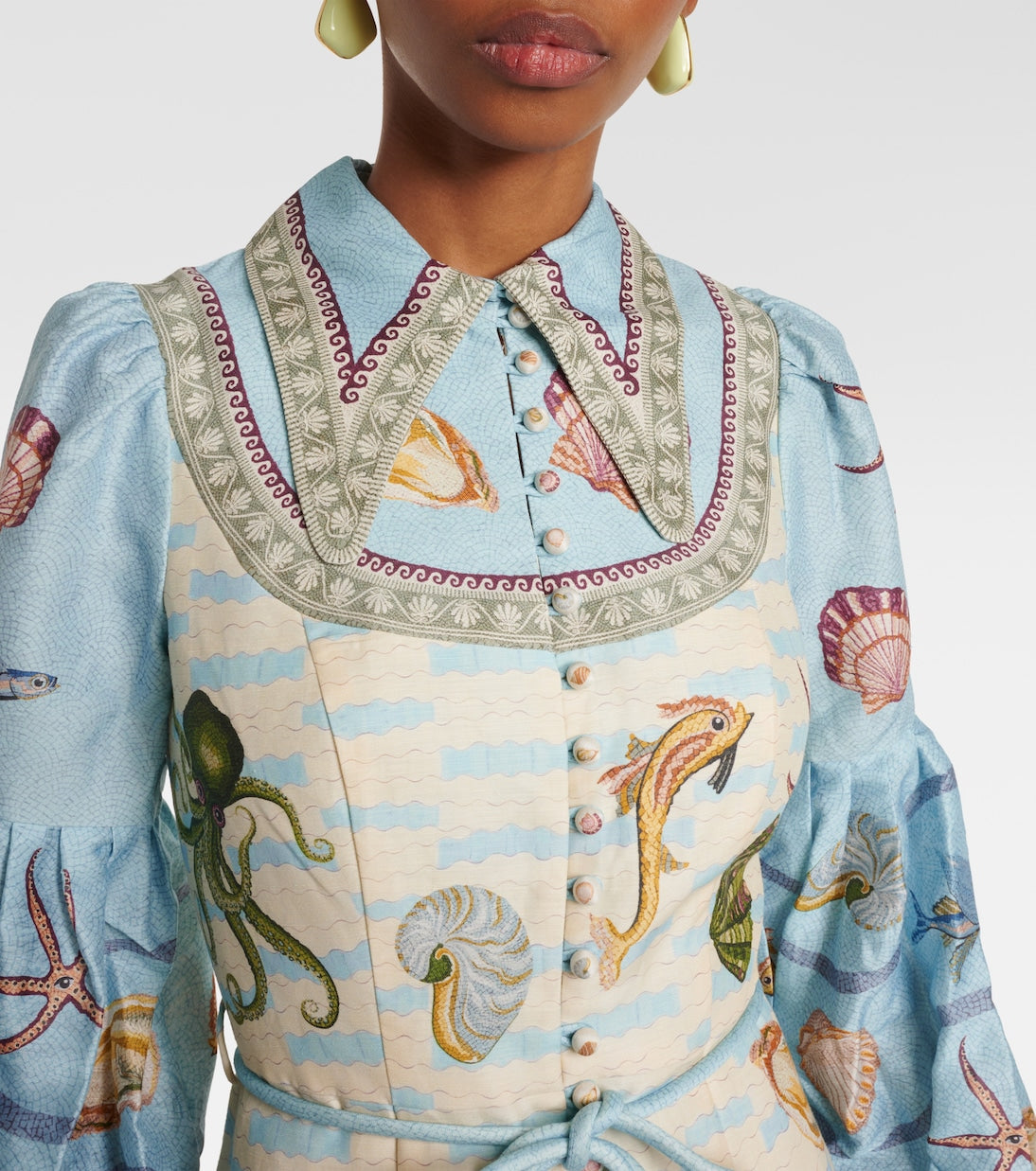 Beach printed linen-blend shirt dress