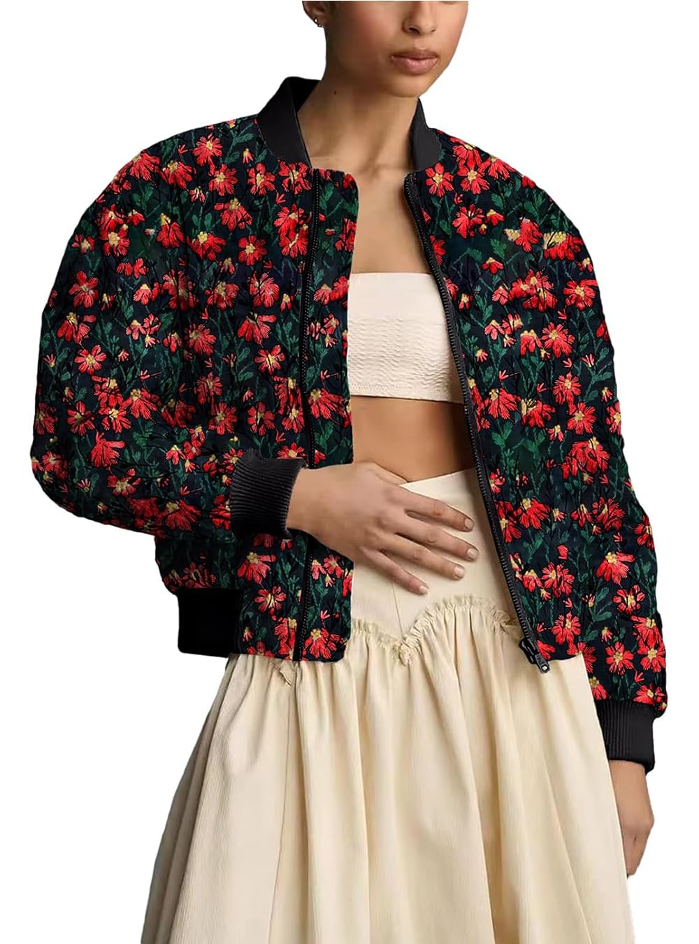 Blouson aviateur brodé à marguerites Simon