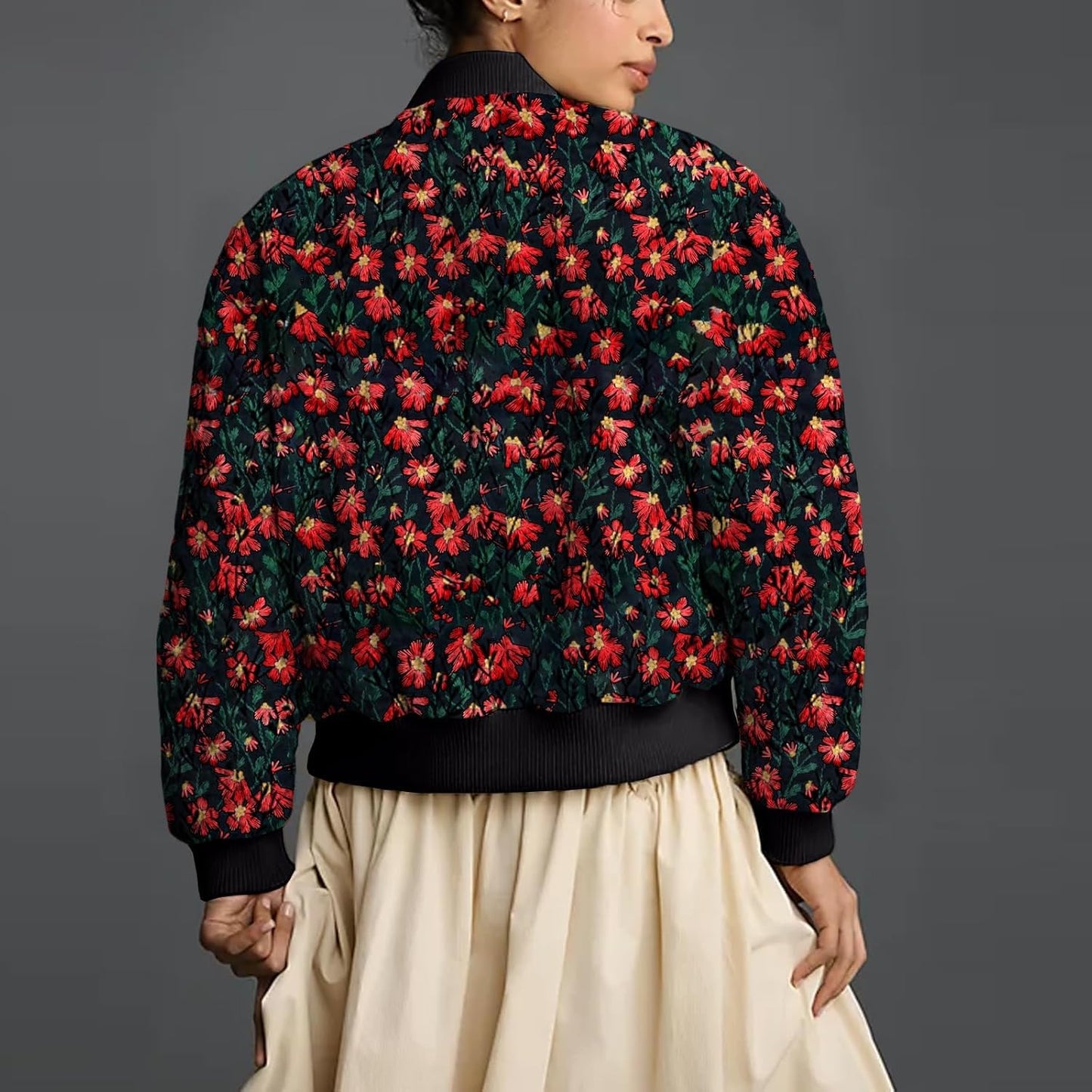 Blouson aviateur brodé à marguerites Simon