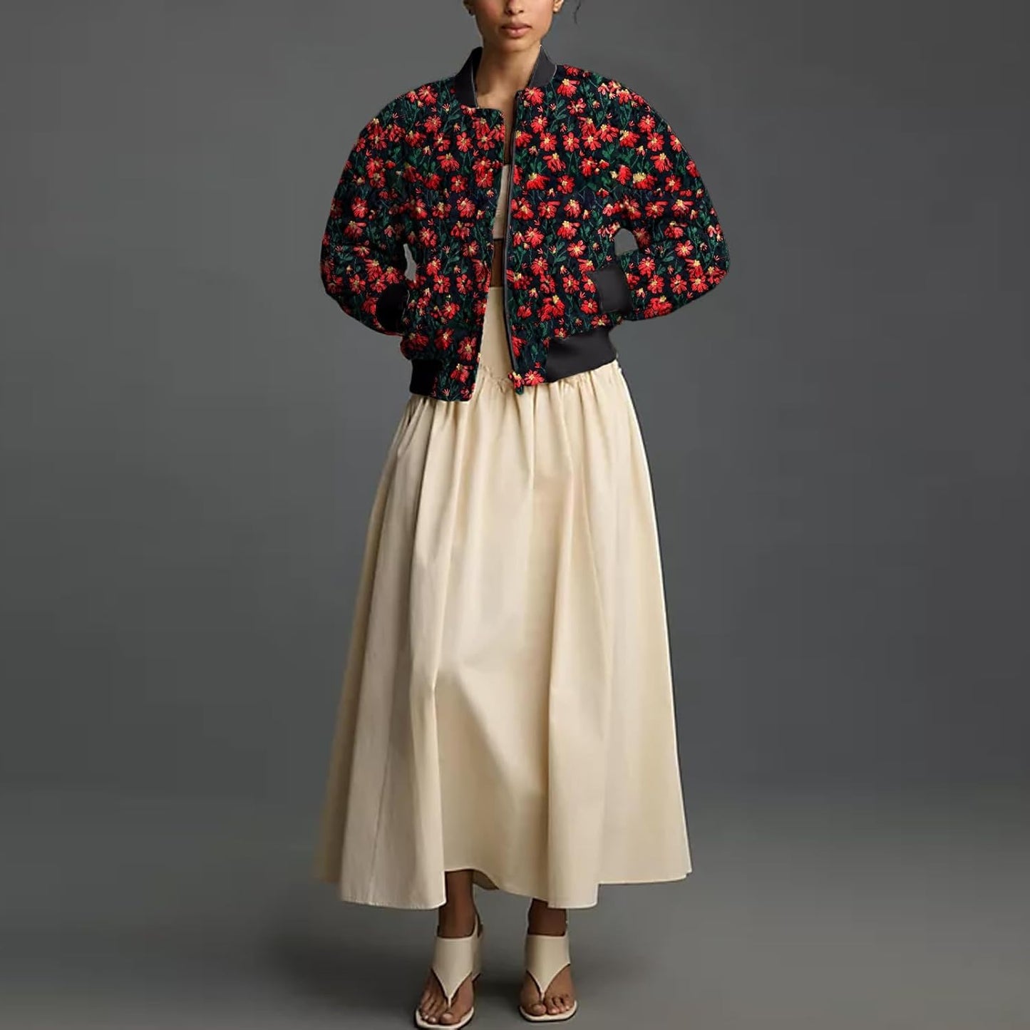 Blouson aviateur brodé à marguerites Simon