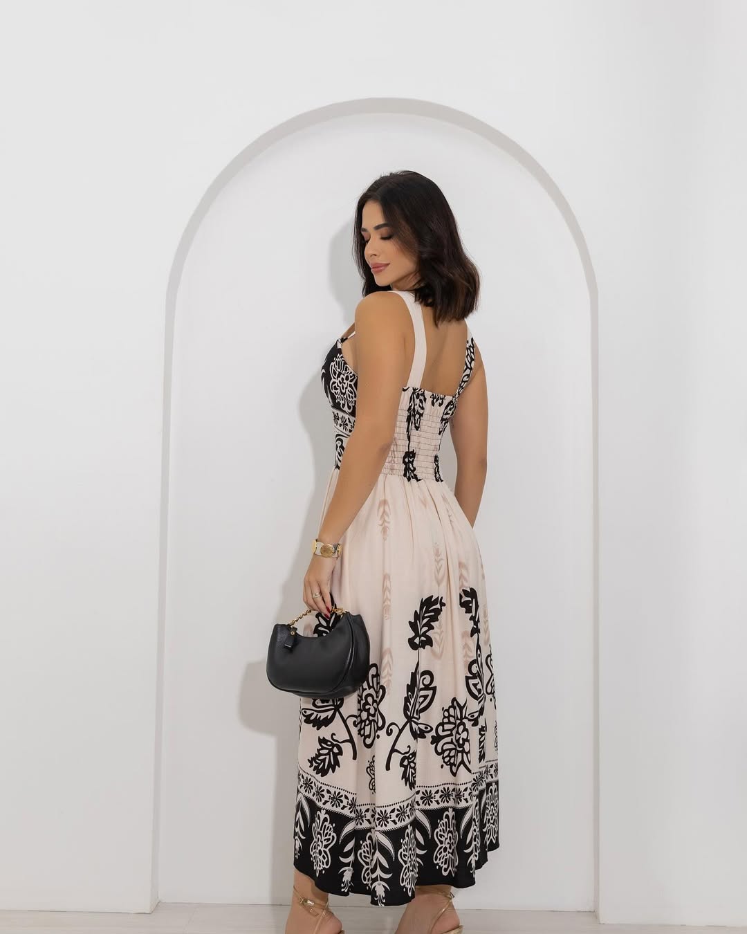 Women's Smocked Sleeveless Flowy Tribal Print Summer Boho Vacation Maxi Dress