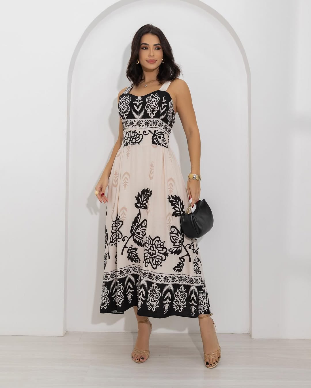 Women's Smocked Sleeveless Flowy Tribal Print Summer Boho Vacation Maxi Dress