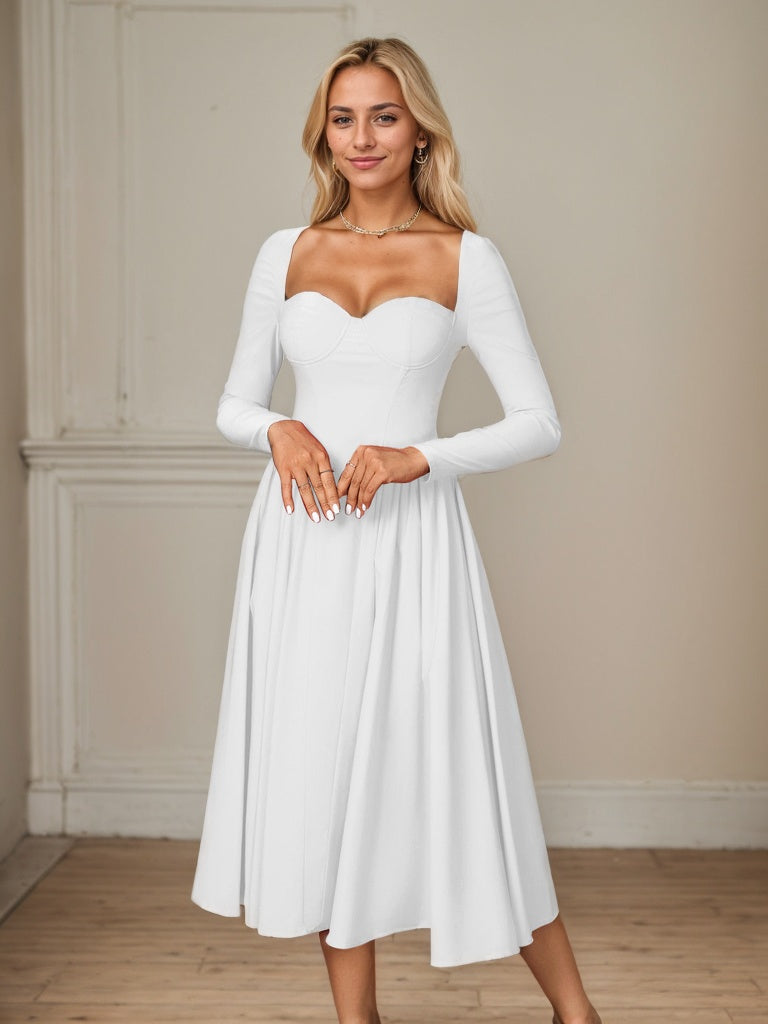 Long Sleeve Tie Back A-Line Midi Dress