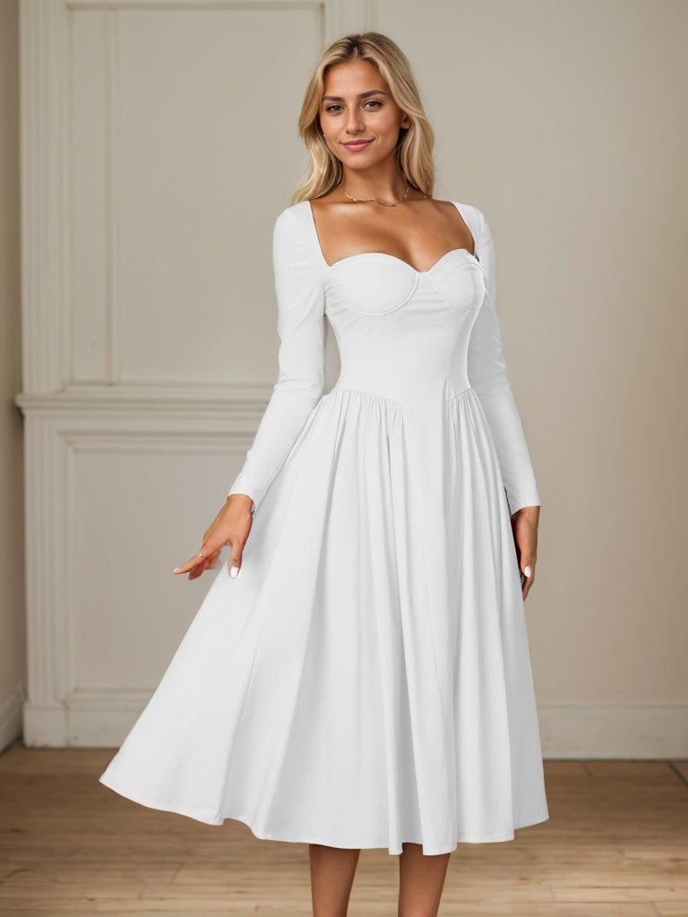 Long Sleeve Tie Back A-Line Midi Dress