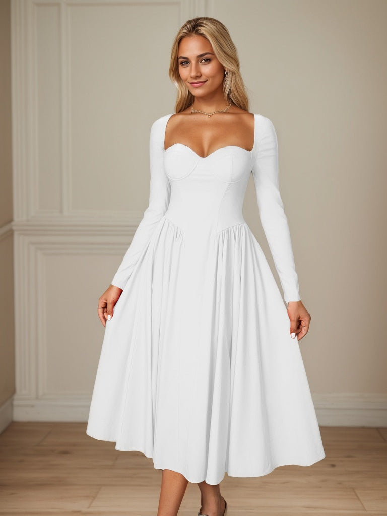 Long Sleeve Tie Back A-Line Midi Dress