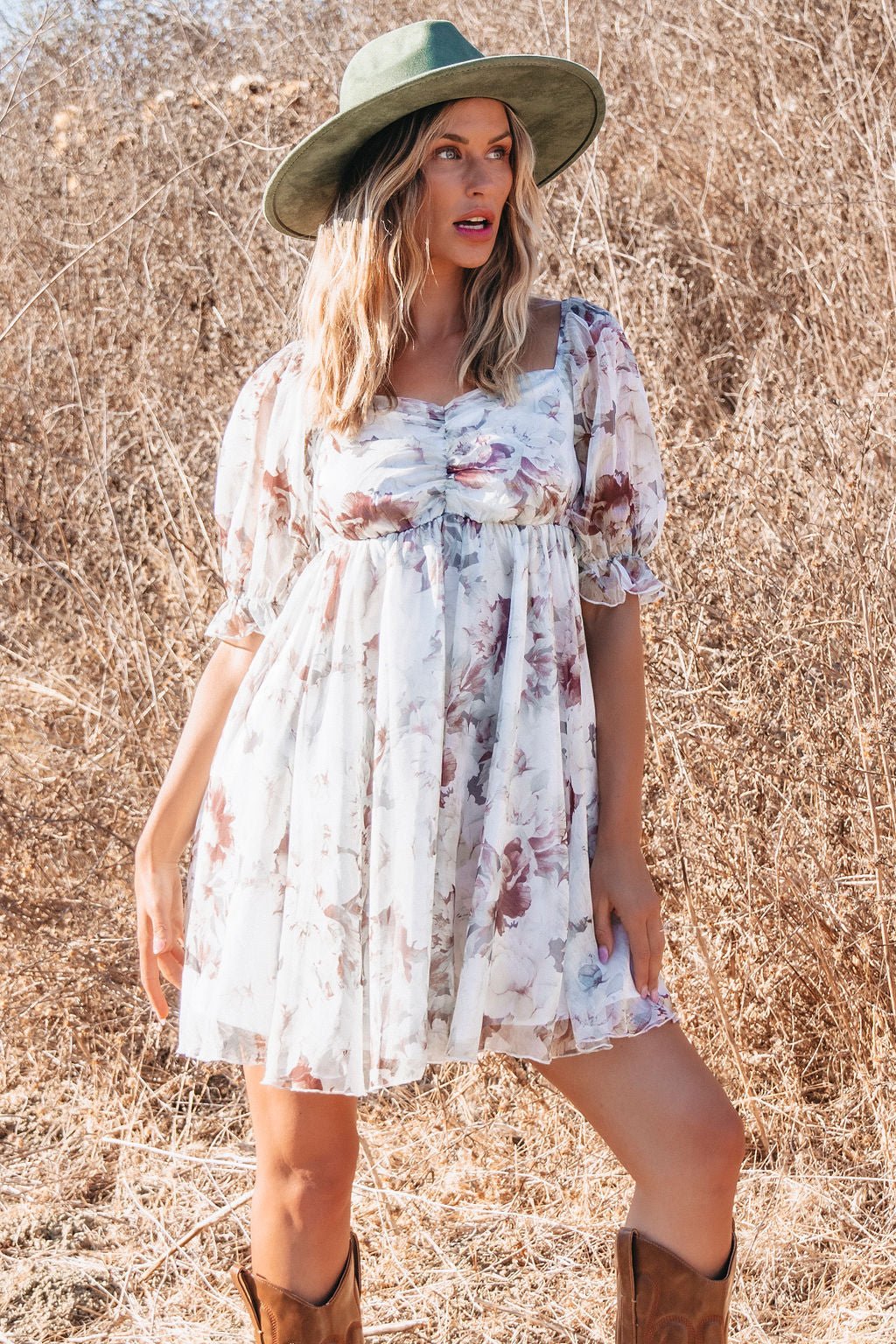 Angelic Floral Print Mini Dress