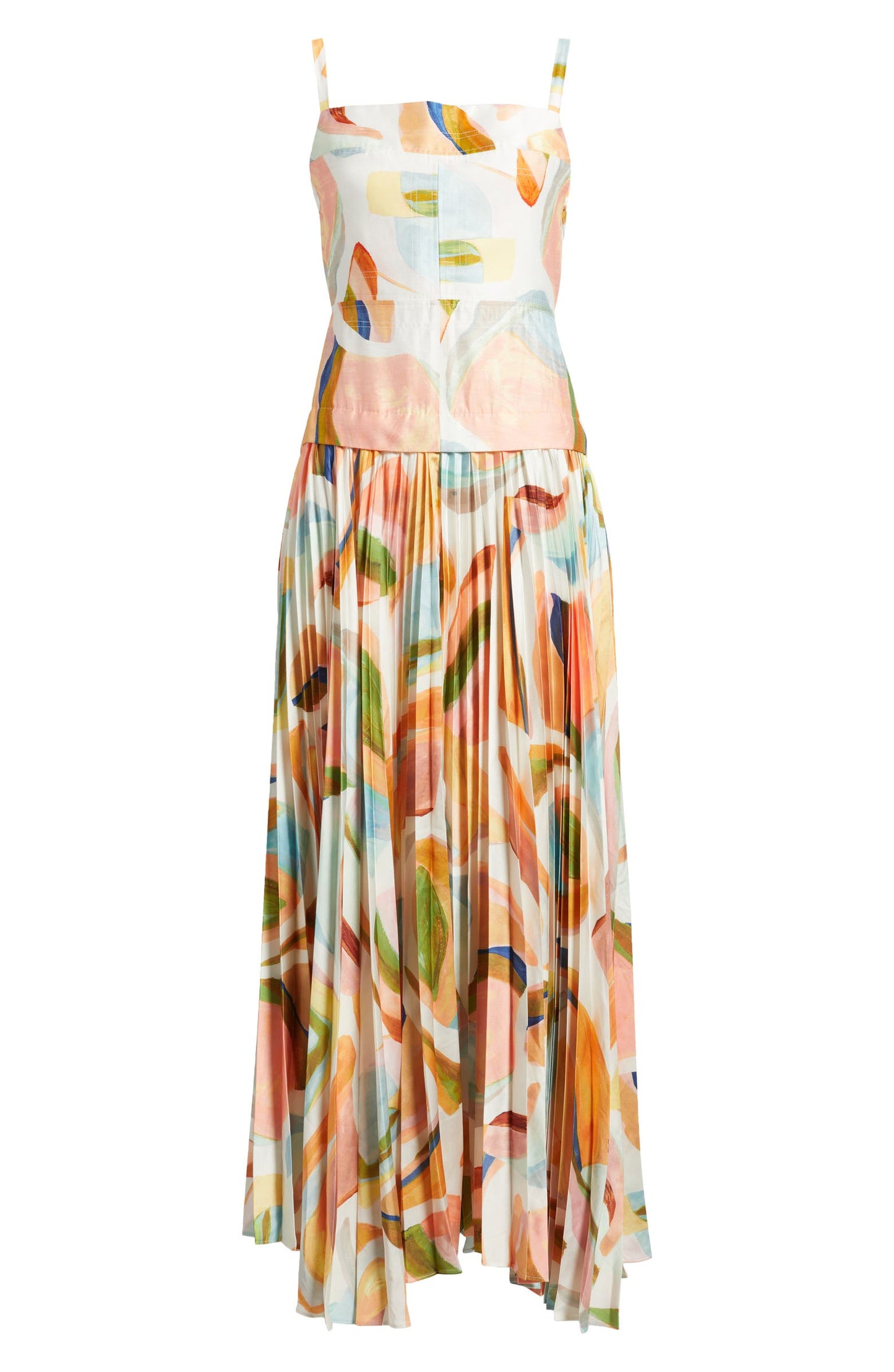 Abstract Print Open Back Linen Blend Maxi Dress