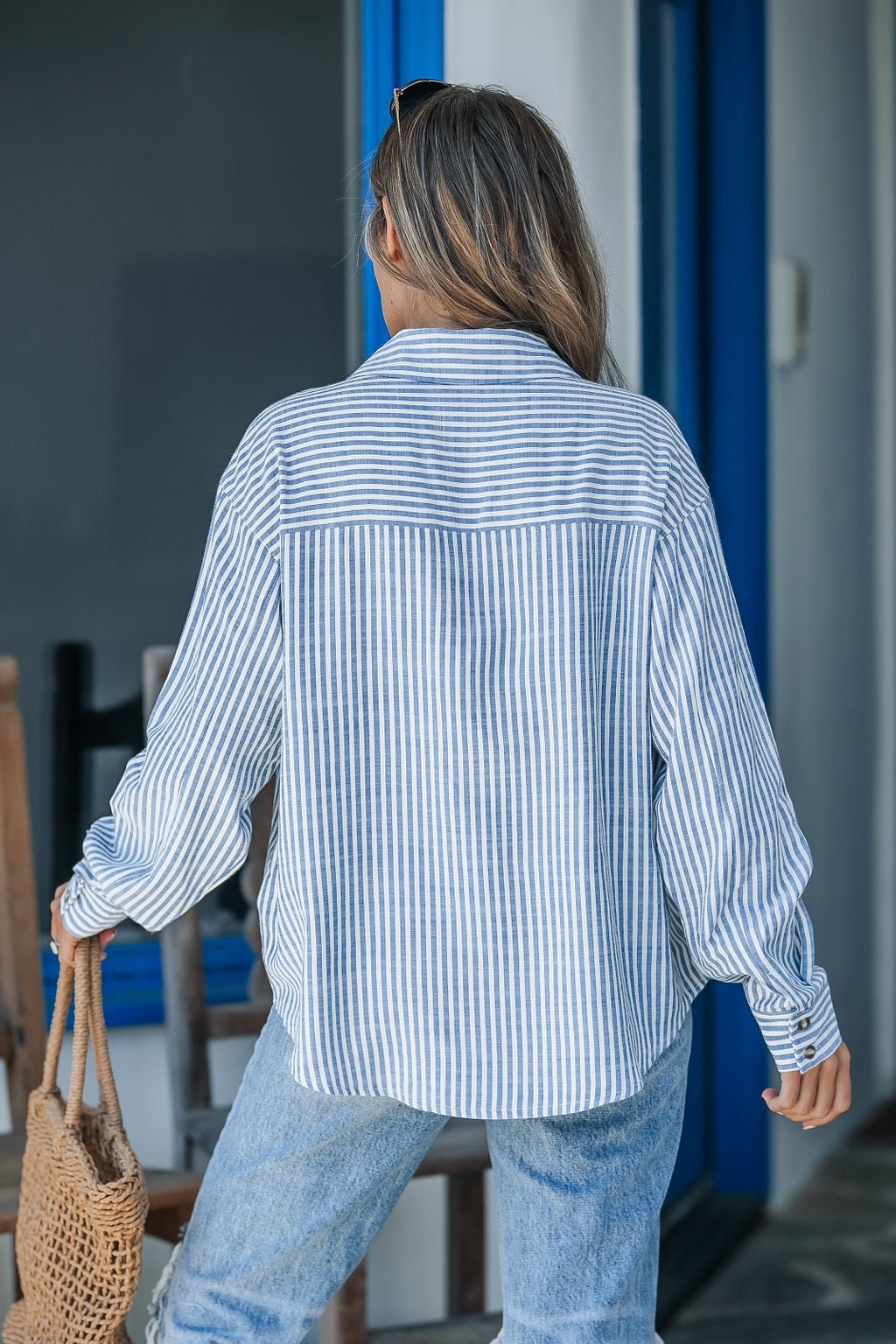 Chemise boutonnée à rayures bleues - VENTE FINALE