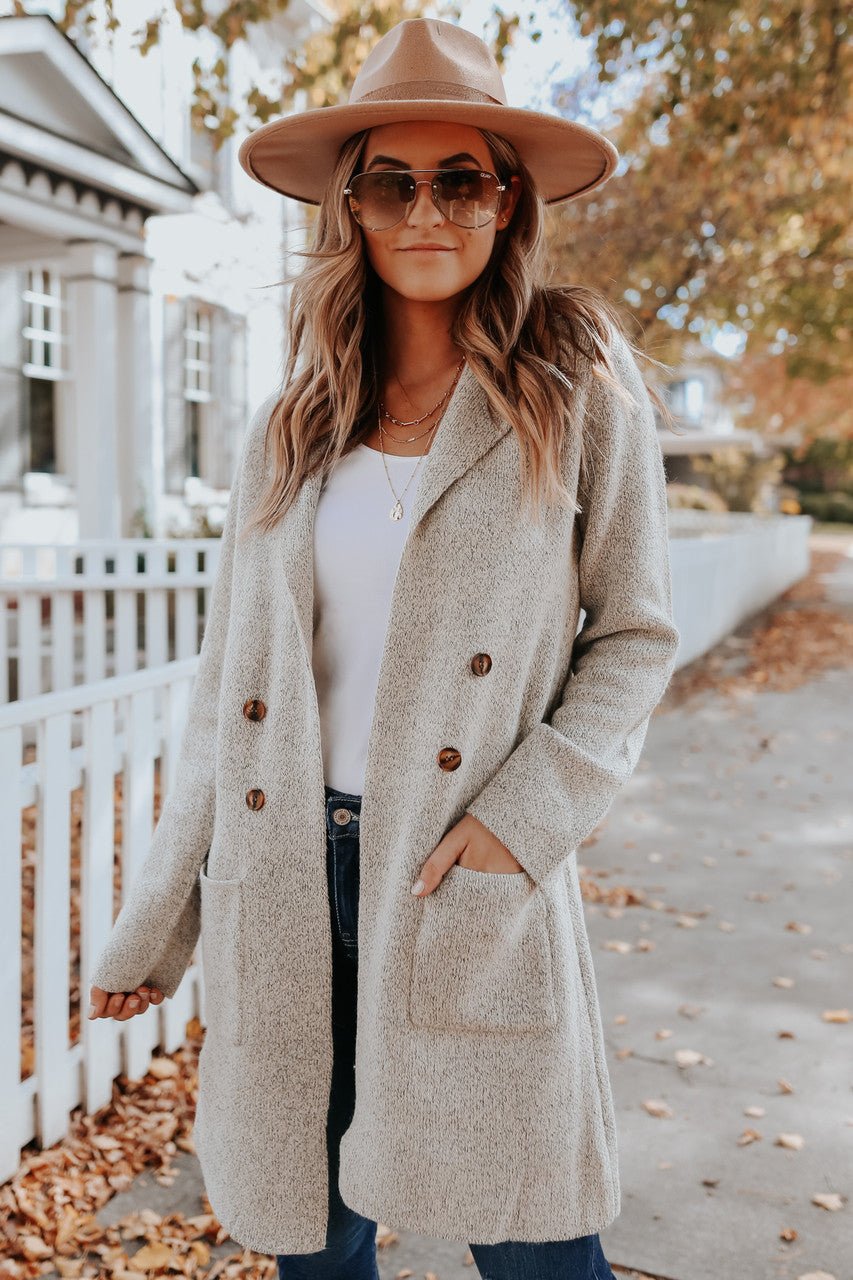 Cardigan bicolore à boutons et détails avoine