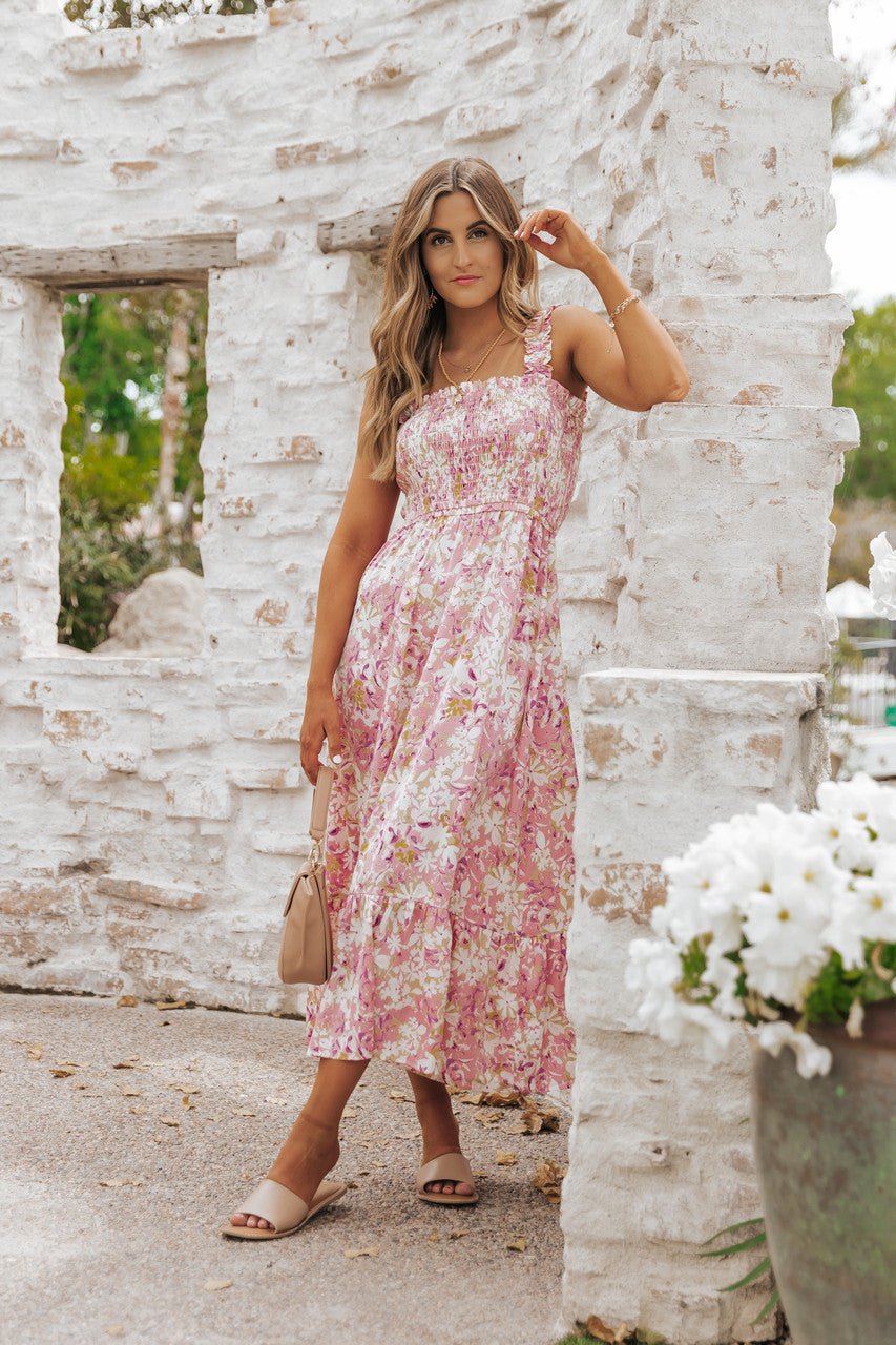 Caribbean Pink Floral Smocked Maxi Dress - FINAL SALE