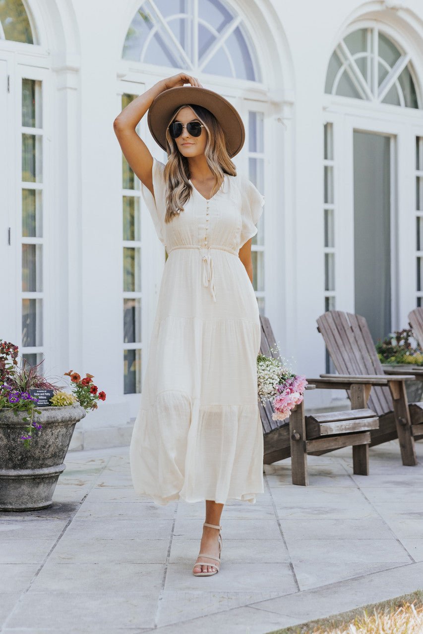 Celine Crochet Lace Tiered Boho Midi Dress