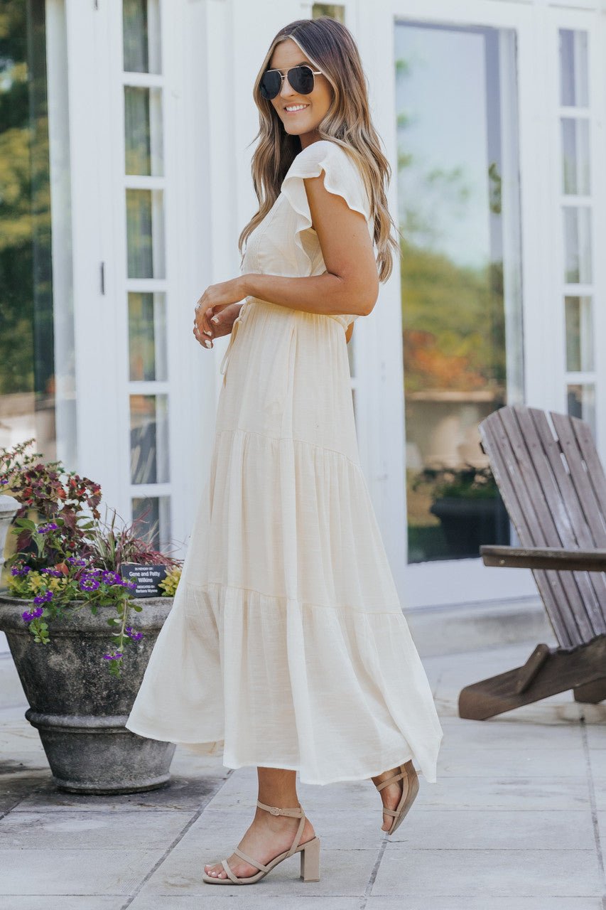 Celine Crochet Lace Tiered Boho Midi Dress