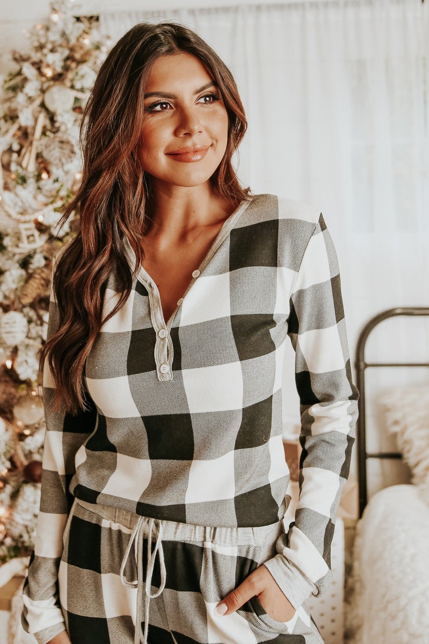 Ensemble pyjama à carreaux ivoire pour le matin de Noël