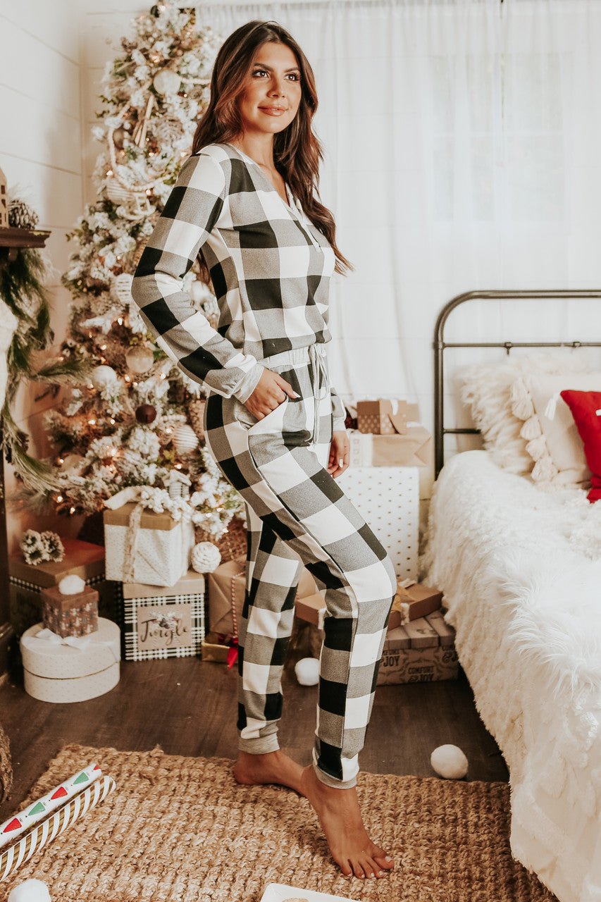 Ensemble pyjama à carreaux ivoire pour le matin de Noël