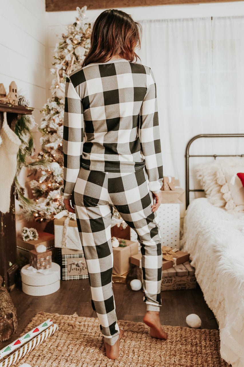 Ensemble pyjama à carreaux ivoire pour le matin de Noël