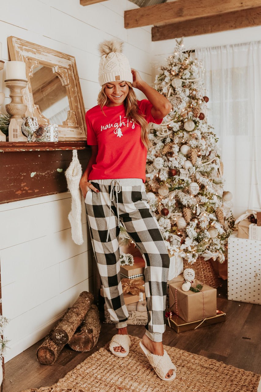 Ensemble pyjama à carreaux ivoire pour le matin de Noël