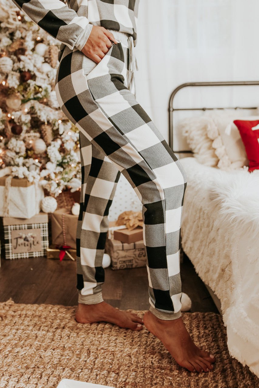 Ensemble pyjama à carreaux ivoire pour le matin de Noël