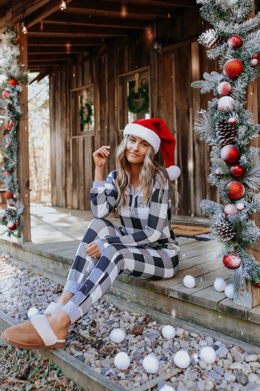Ensemble pyjama à carreaux ivoire pour le matin de Noël