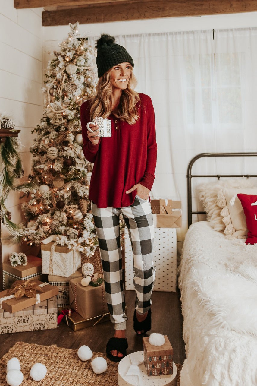 Ensemble pyjama à carreaux ivoire pour le matin de Noël