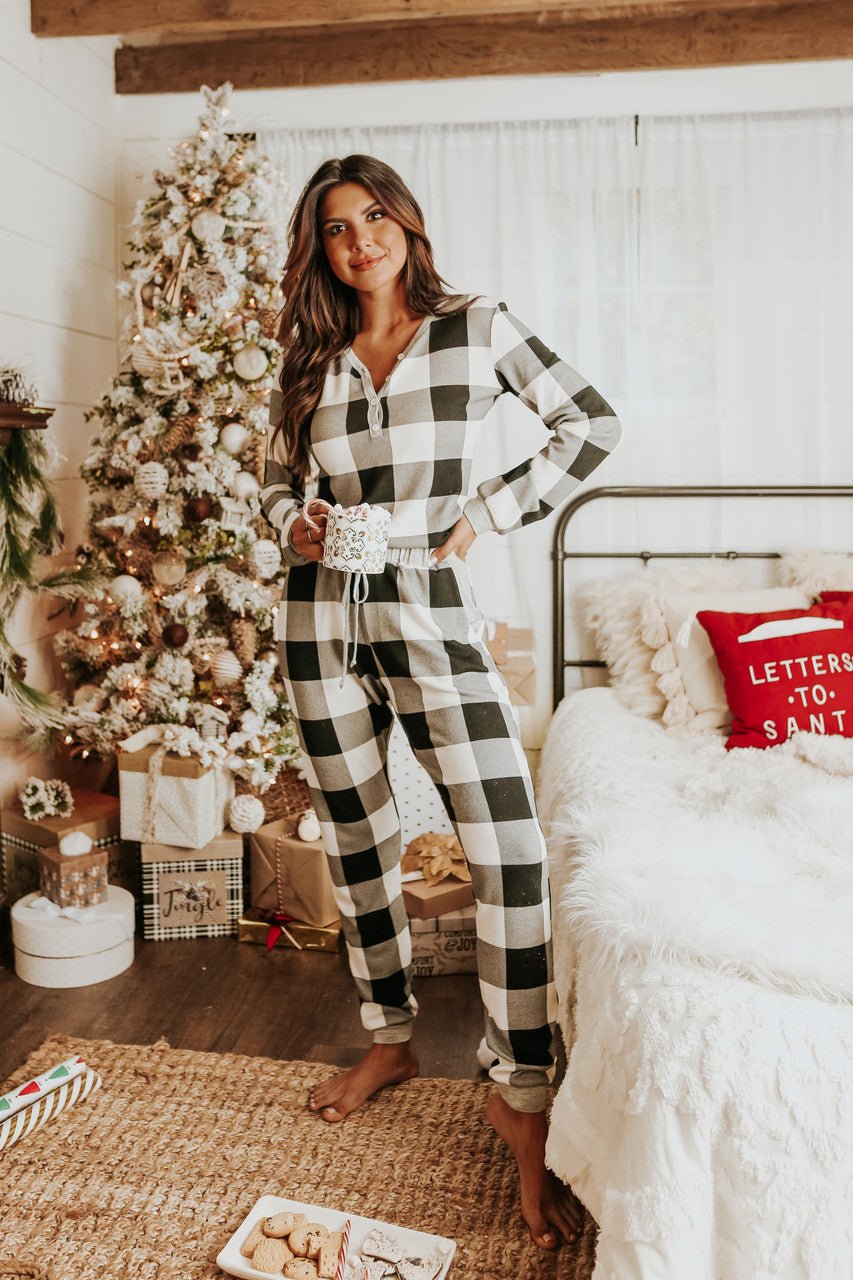 Ensemble pyjama à carreaux ivoire pour le matin de Noël