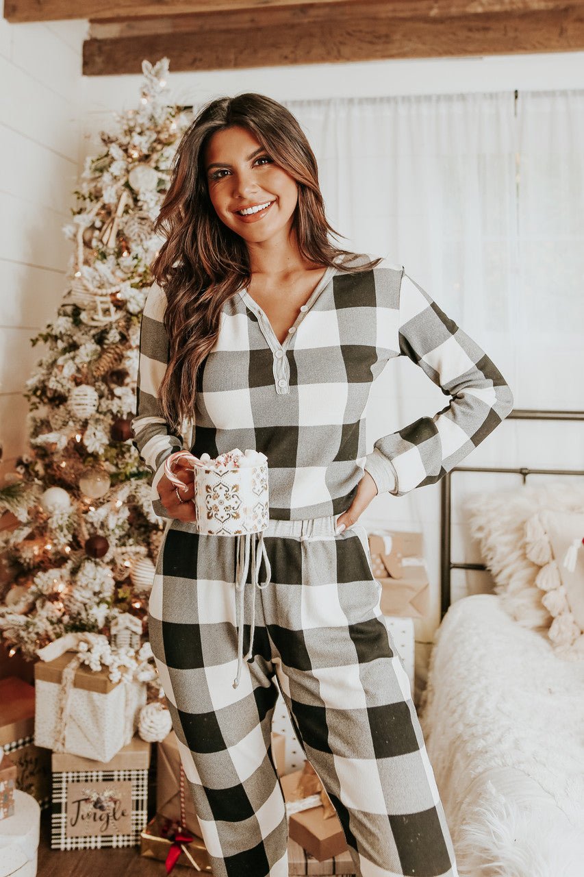 Ensemble pyjama à carreaux ivoire pour le matin de Noël