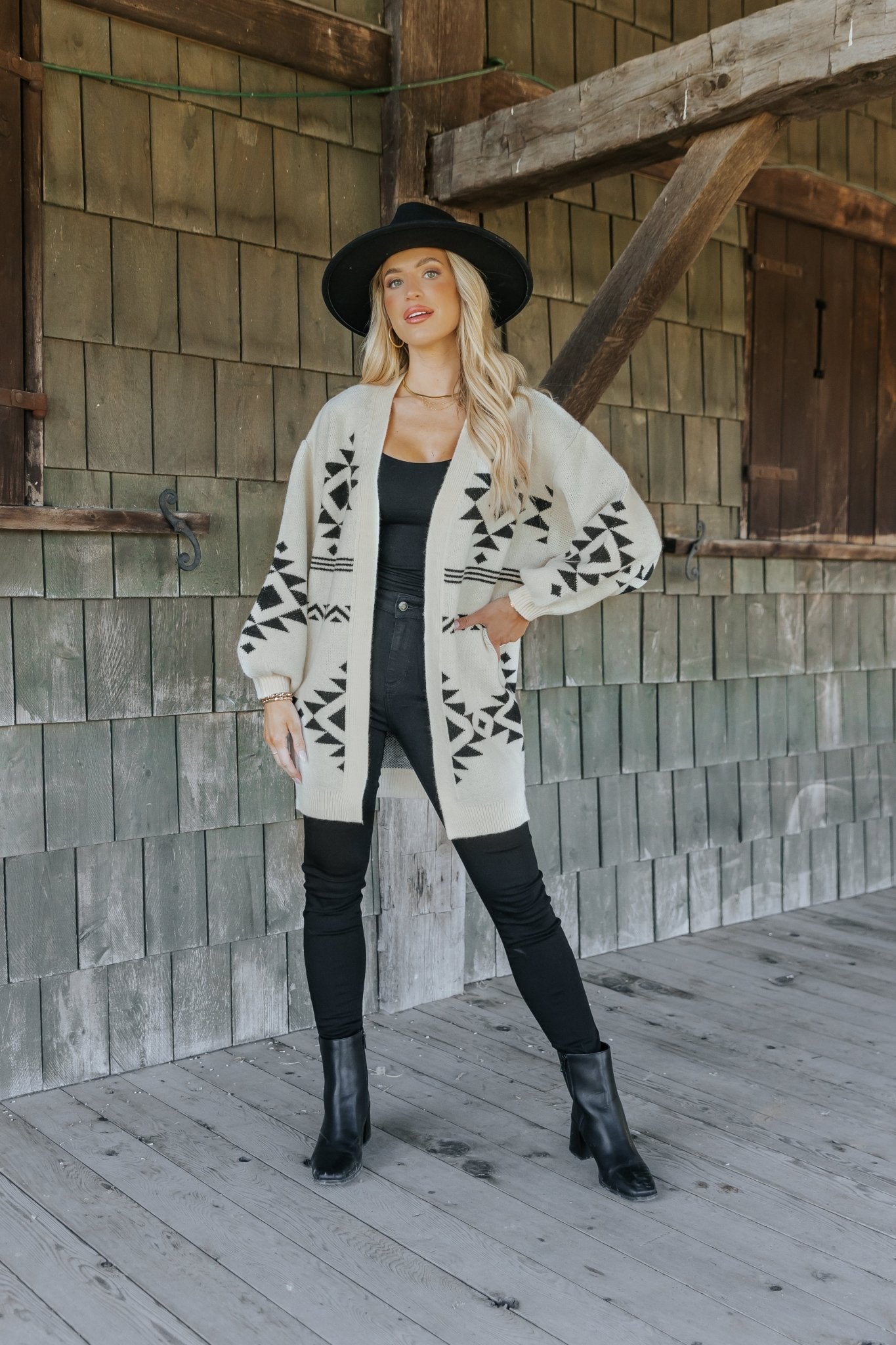 Cream and Black Aztec Print Cardigan